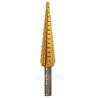 Morse HSS TiN Coated Step Drill 1/8-1/2 Diameter In 13 Steps, 1/4 Shank