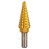 Morse HSS TiN Coated Step Drill 1/4-3/4 Diameter in 9 Steps, 3/8 Shank