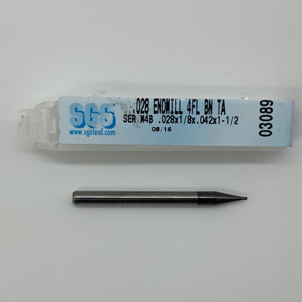 SGS Solid Carbide 4 Flute Ball Endmill .028 Cutting Dia X .042 Flute Length