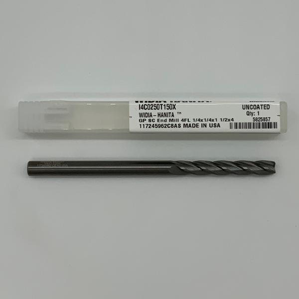 Widia Solid Carbide 4 Flute Endmill .2500 (1/4) Cutting Dia X 1.50 Flute Length With .015 Corner Chamfer