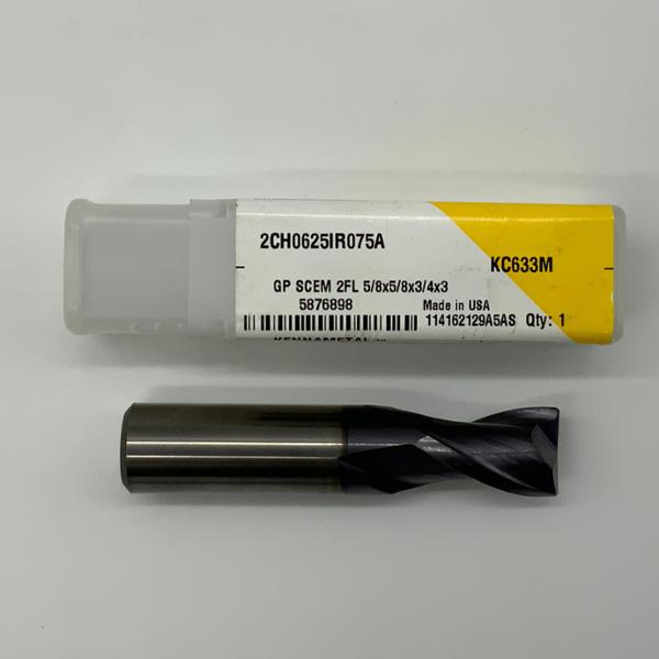 Kennametal Solid Carbide 2 Flute Endmill .6250 (5/8”) Cutting Dia X .75 Flute Length With .020 Corner Chamfer