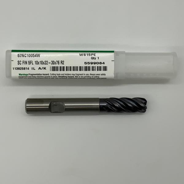 Widia Solid Carbide Necked 5 Flute Endmill .3937 (10mm) Cutting Dia X .87 Flute Length With .078” Corner Radius