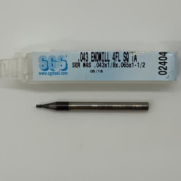 SGS Solid Carbide 4 Flute Endmill .043 Cutting Dia X .065 Flute Length