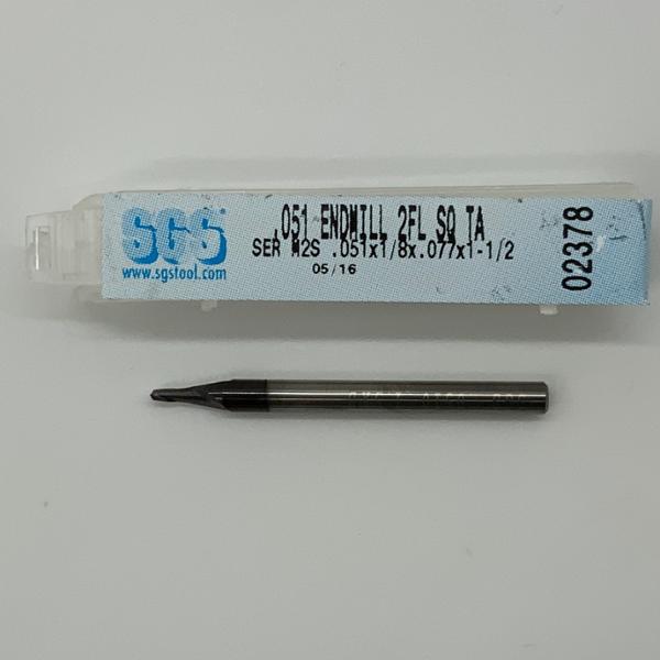 SGS Solid Carbide 2 Flute Endmill .051 Cutting Dia X .077 Flute Length