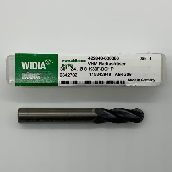 Widia Solid Carbide 4 Flute Ball Endmill .3150 (8.0mm) Cutting Dia X .82 Flute Length