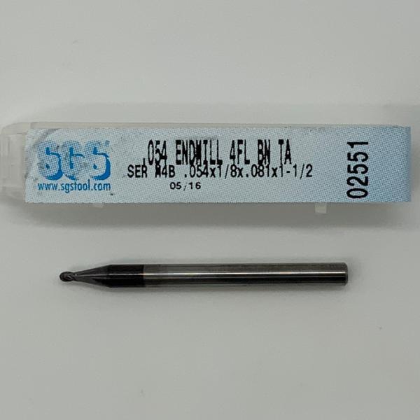 SGS Solid Carbide 4 Flute Ball Endmill .054 Cutting Dia X .081 Flute Length