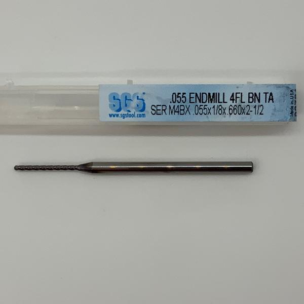 SGS Solid Carbide 4 Flute Ball Endmill .055 Cutting Dia X .660 Flute Length