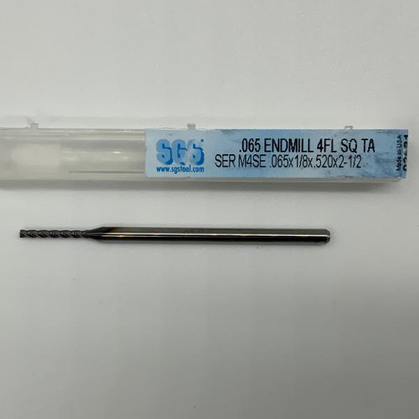 SGS Solid Carbide 4 Flute Endmill .065 Cutting Dia X .520 Flute Length