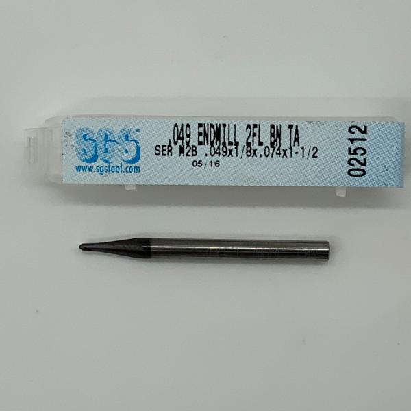 SGS Solid Carbide 2 Flute Ball Endmill .049 Cutting Dia X .074 Flute Length