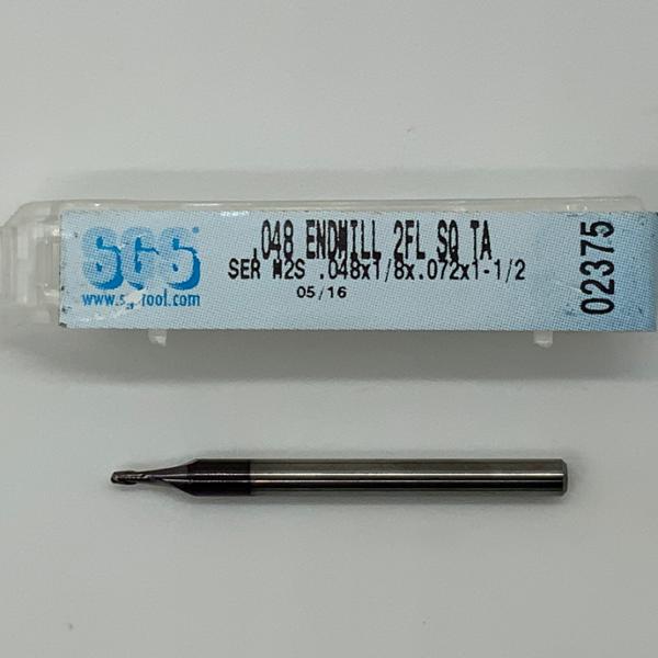 SGS Solid Carbide 2 Flute Endmill .048 Cutting Dia X .072 Flute Length