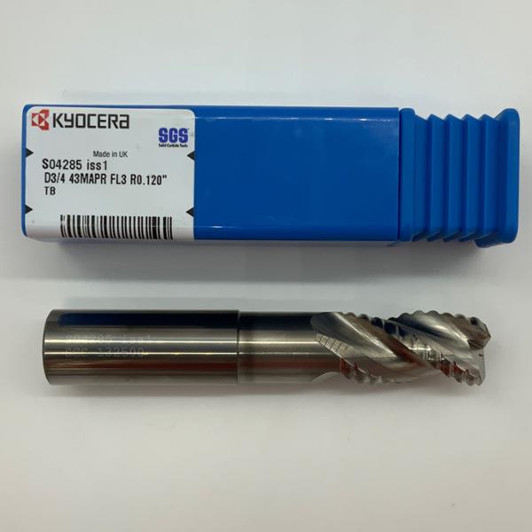 Kyocera Solid Carbide 3 Flute Necked Roughing Endmill .750 Cutting Dia X 1.375 Flute Length Coolant Thru With .120 Corner Radius