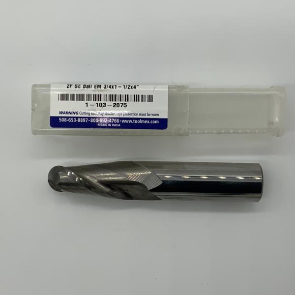 ToolMex Solid Carbide 2 Flute Ball Endmill .7500 (3/4) Cutting Dia X 1.50 Flute Length