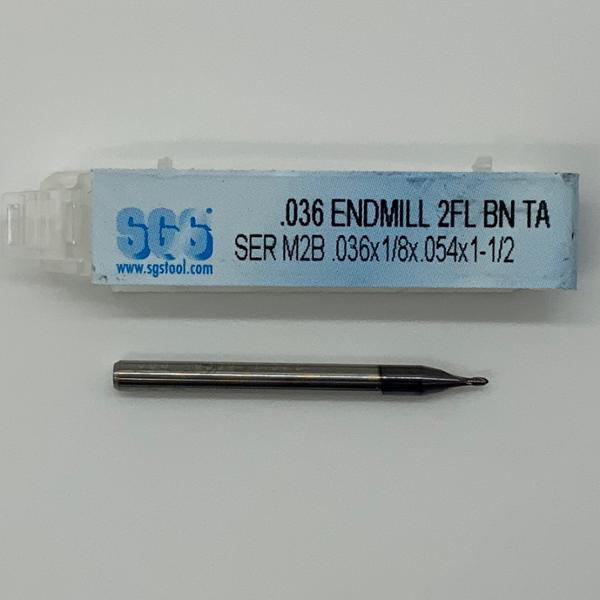 SGS Solid Carbide 2 Flute Ball Endmill .036 Cutting Dia X .054 Flute Length