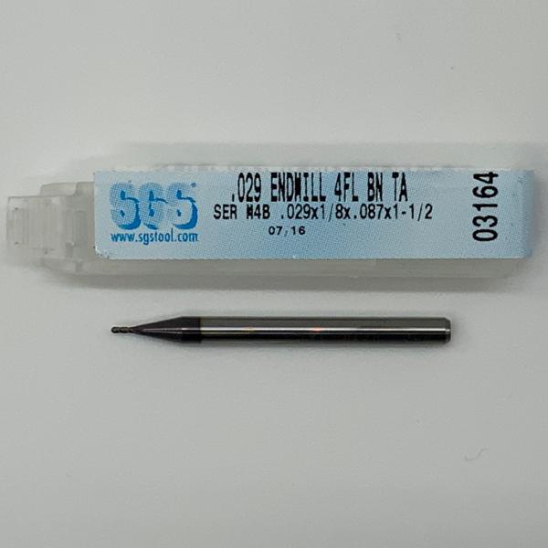 SGS Solid Carbide 4 Flute Ball Endmill .029 Cutting Dia X .087 Flute Length