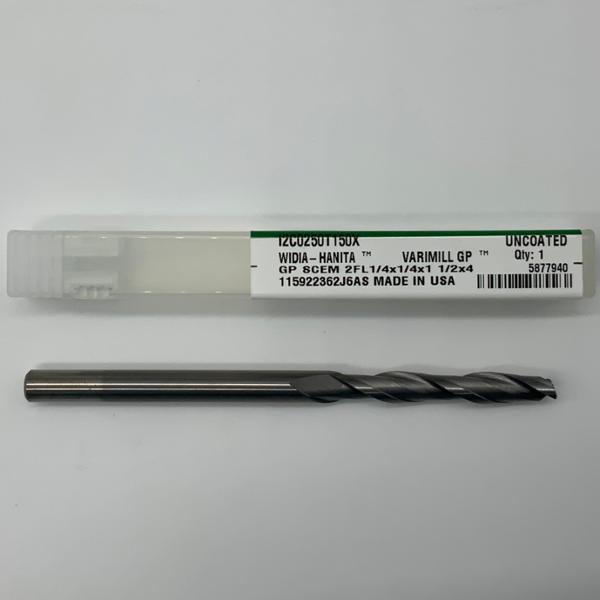 Widia Solid Carbide 2 Flute Endmill .2500 (1/4”) Cutting Dia X 1.5 Flute Length With .015 Corner Chamfer