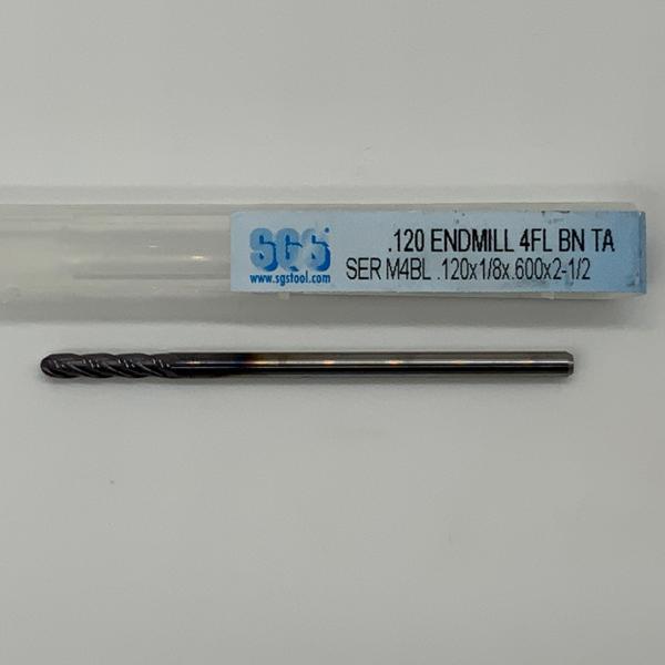 SGS Solid Carbide 4 Flute Ball Endmill .120 Cutting Dia X .600 Flute Length