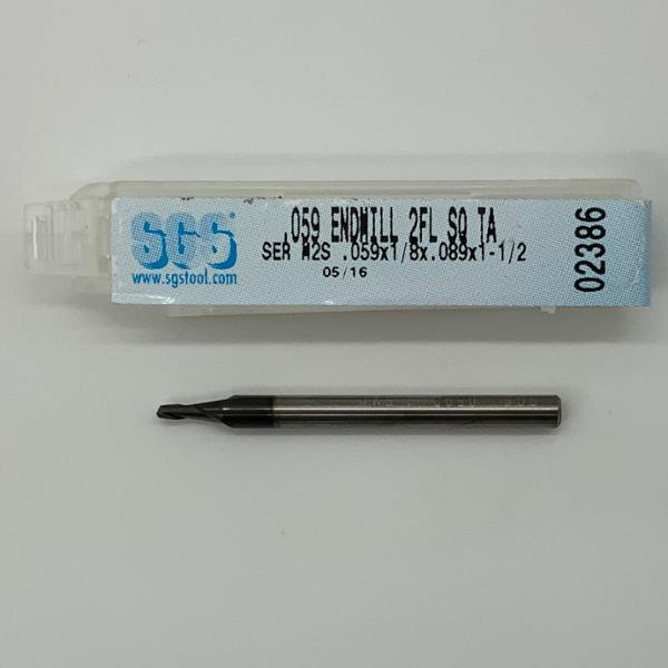 SGS Solid Carbide 2 Flute Endmill .059 Cutting Dia X .089 Flute Length