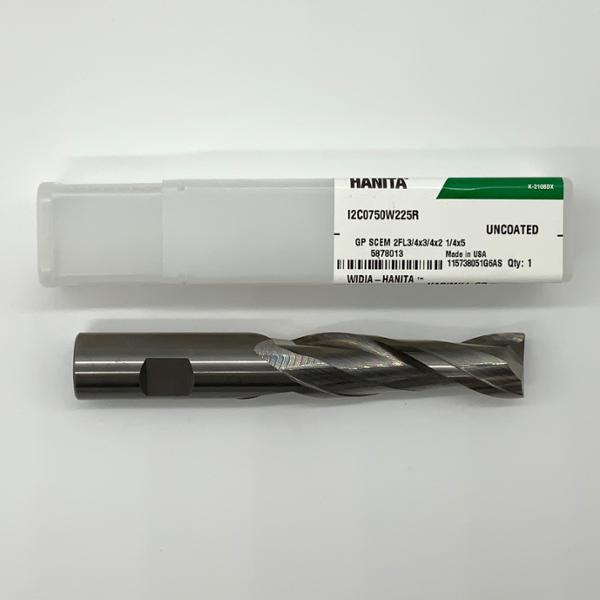 Widia Solid Carbide 2 Flute Endmill .7500 (3/4”) Cutting Dia X 2.25 Flute Length With .02 Corner Chamfer