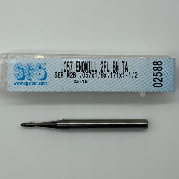 SGS Solid Carbide 2 Flute Ball Endmill .057 Cutting Dia X .171 Flute Length