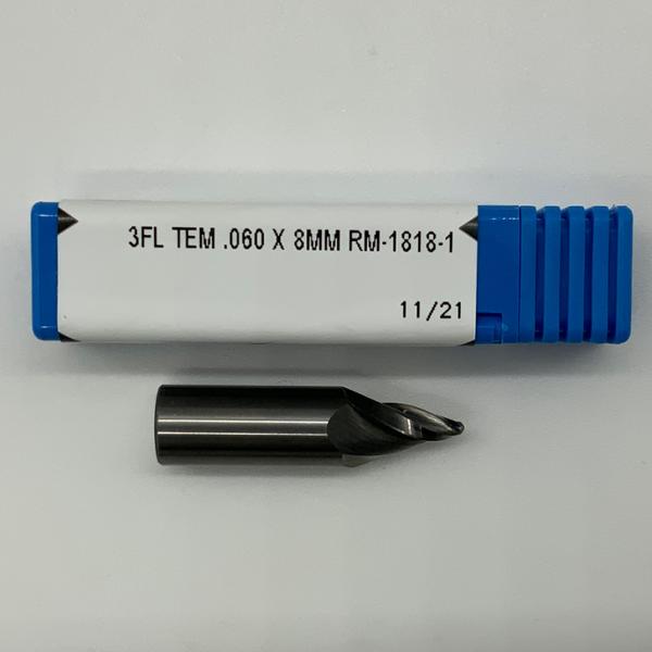 Kyocera Solid Carbide 3 Flute Tapered Endmill Ball End .060 Tip Dia X .437 Flute Length 15.0 Degree Taper Per Side