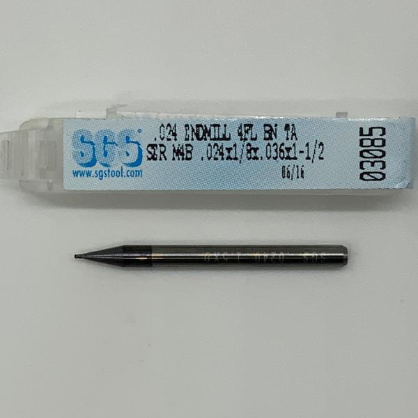 SGS Solid Carbide 4 Flute Ball Endmill .024 Cutting Dia X .036 Flute Length