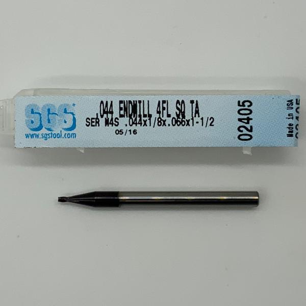 SGS Solid Carbide 4 Flute Endmill .044 Cutting Dia X .066 Flute Length