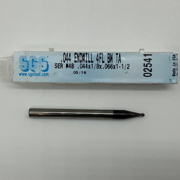 SGS Solid Carbide 4 Flute Ball Endmill .044 Cutting Dia X .066 Flute Length