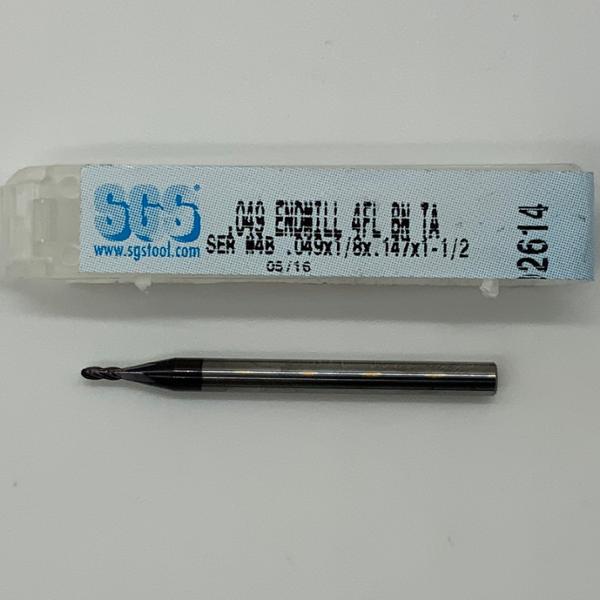 SGS Solid Carbide 4 Flute Ball Endmill .049 Cutting Dia X .147 Flute Length