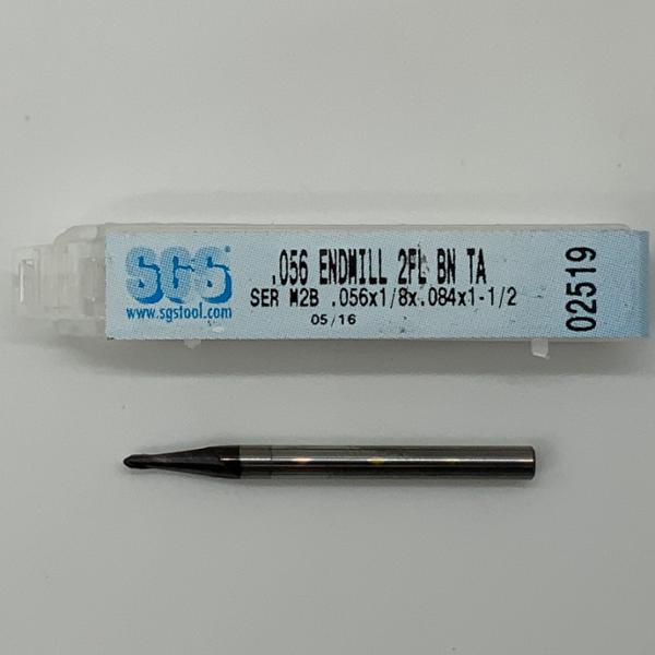 SGS Solid Carbide 2 Flute Ball Endmill .056 Cutting Dia X .084 Flute Length