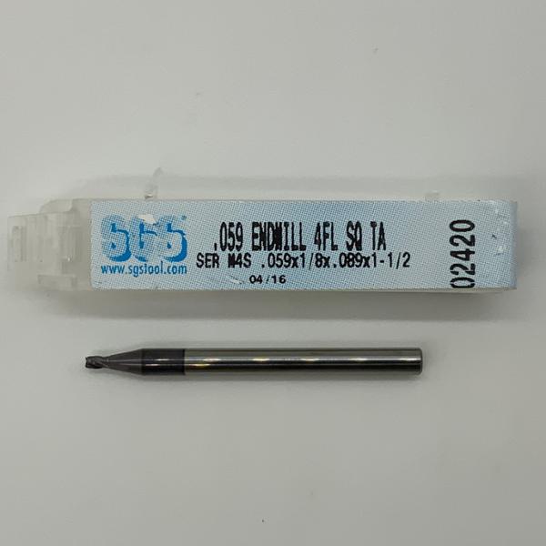 SGS Solid Carbide 4 Flute Endmill .059 Cutting Dia X .089 Flute Length