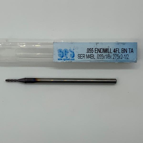 SGS Solid Carbide 4 Flute Ball Endmill .055 Cutting Dia X .275 Flute Length