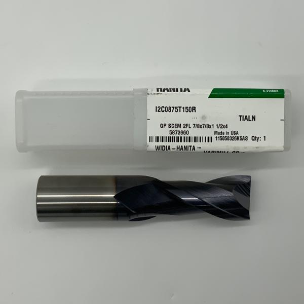 Widia Solid Carbide 2 Flute Endmill .8750 (7/8”) Cutting Dia X 1.5 Flute Length With .02 Corner Chamfer