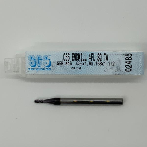 SGS Solid Carbide 4 Flute Endmill .056 Cutting Dia X .168 Flute Length