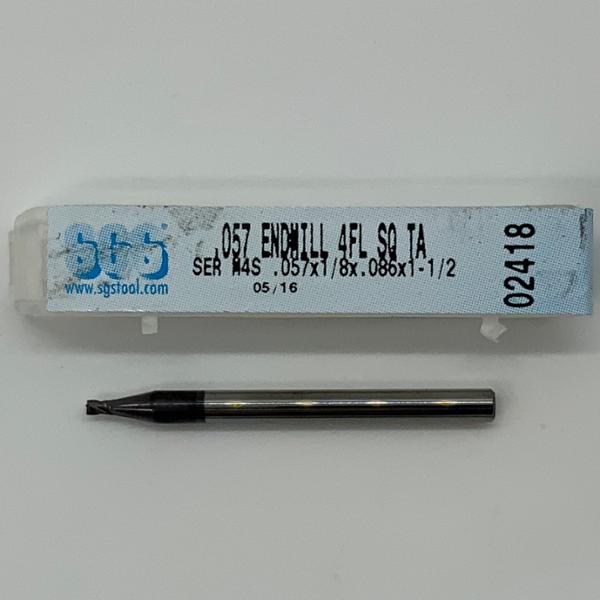 SGS Solid Carbide 4 Flute Endmill .057 Cutting Dia X .086 Flute Length