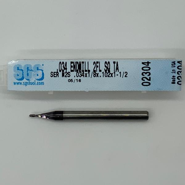 SGS Solid Carbide 2 Flute Endmill .034 Cutting Dia X .102 Flute Length