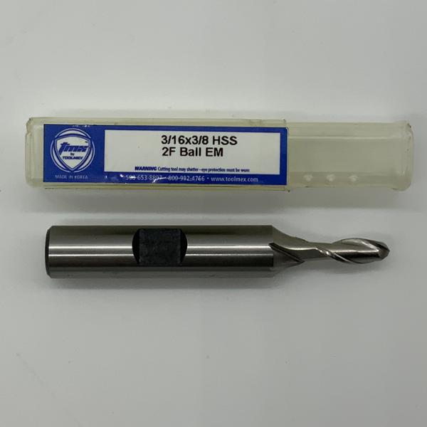 ToolMex HSS 2 Flute Ball Endmill .1875 (3/16) Cutting Dia X .50 Flute Length