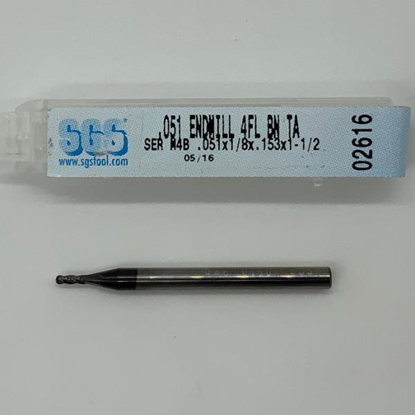 SGS Solid Carbide 4 Flute Ball Endmill .051 Cutting Dia X .153 Flute Length