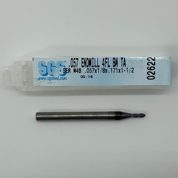 SGS Solid Carbide 4 Flute Ball Endmill .057 Cutting Dia X .171 Flute Length