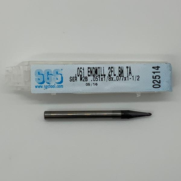 SGS Solid Carbide 2 Flute Ball Endmill .051 Cutting Dia X .077 Flute Length