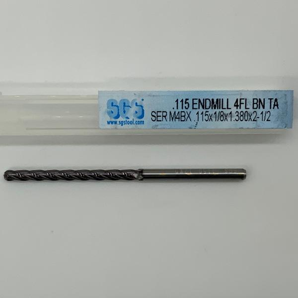 SGS Solid Carbide 4 Flute Ball Endmill .115 Cutting Dia X 1.380 Flute Length