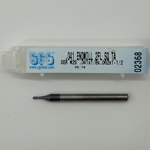 SGS Solid Carbide 2 Flute Endmill .041 Cutting Dia X .062 Flute Length