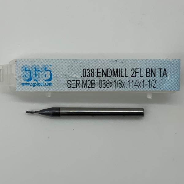 SGS Solid Carbide 2 Flute Ball Endmill .038 Cutting Dia X .114 Flute Length