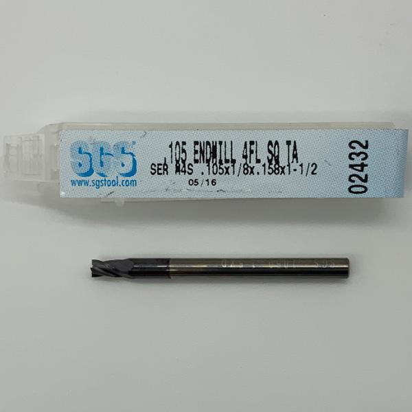 SGS Solid Carbide 4 Flute Endmill .105 Cutting Dia X .158 Flute Length