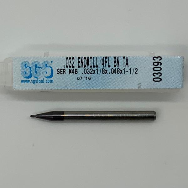 SGS Solid Carbide 4 Flute Ball Endmill .032 Cutting Dia X .048 Flute Length