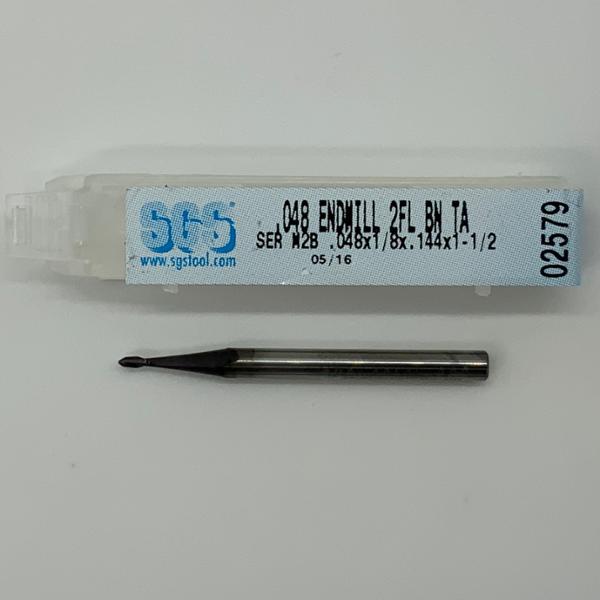 SGS Solid Carbide 2 Flute Ball Endmill .048 Cutting Dia X .144 Flute Length