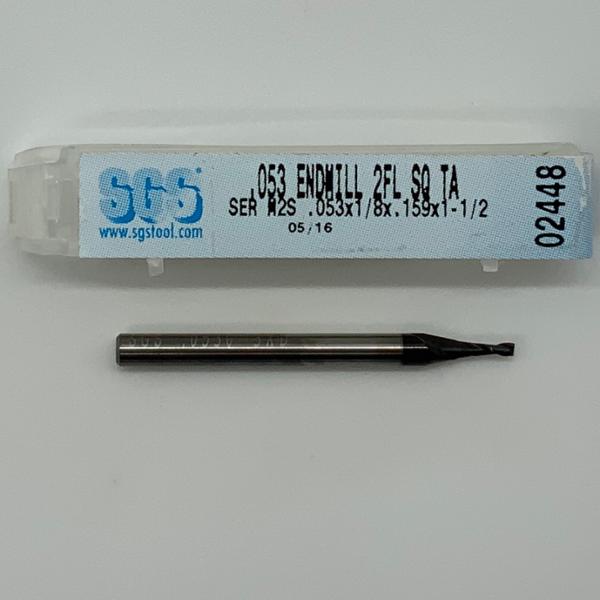 SGS Solid Carbide 2 Flute Endmill .053 Cutting Dia X .159 Flute Length