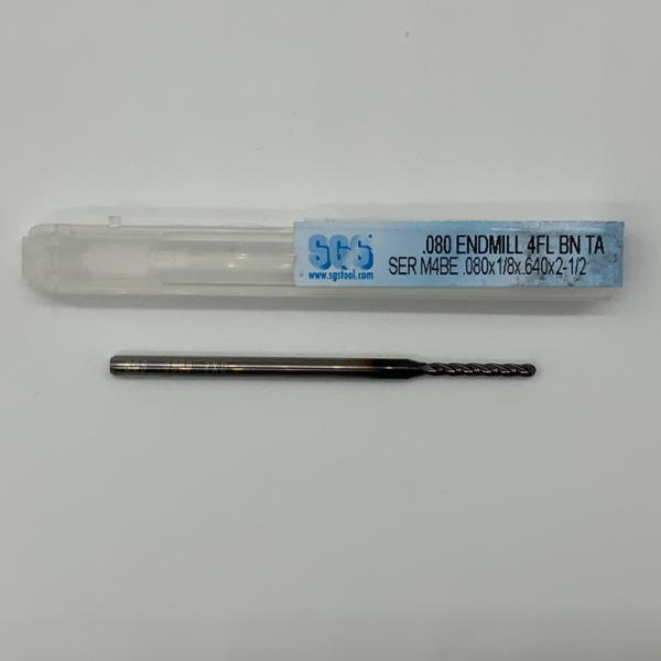 SGS Solid Carbide 4 Flute Ball Endmill .080 Cutting Dia X .640 Flute Length