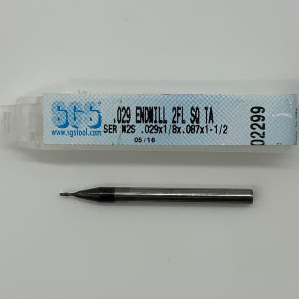 SGS Solid Carbide 2 Flute Endmill .029 Cutting Dia X .087 Flute Length