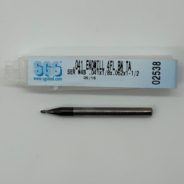 SGS Solid Carbide 4 Flute Ball Endmill .041 Cutting Dia X .062 Flute Length