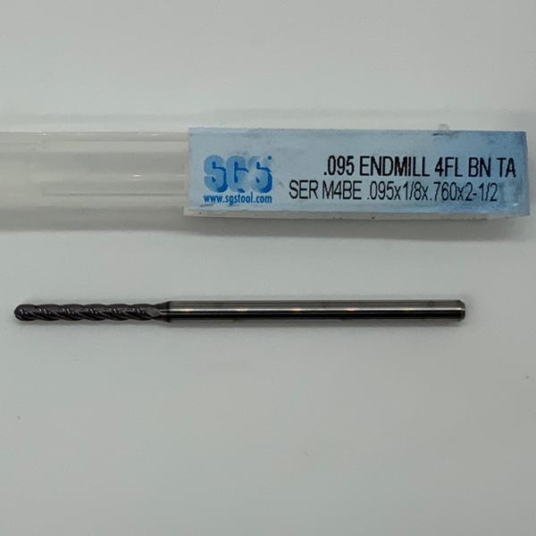 SGS Solid Carbide 4 Flute Ball Endmill .095 Cutting Dia X .760 Flute Length